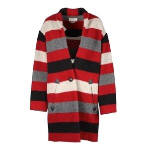 ISABEL MARANT ÉTOILE GABRIE Striped Blanket
Wool Coat Red Black Grey Crm 42 L